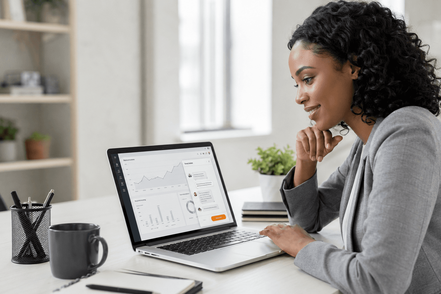 Merchant reviewing sales analytics on a laptop